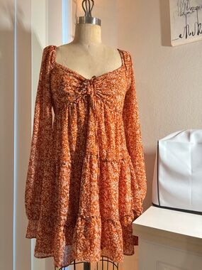 Forever 21 | Dresses | Forever 2 White Blue Floral Front Cutout Puff  Sleeves Midi Dress Size Large | Poshmark